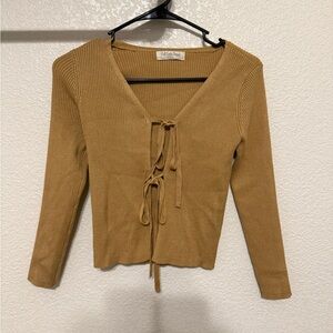 Ribbed Tan Top with Tie Front